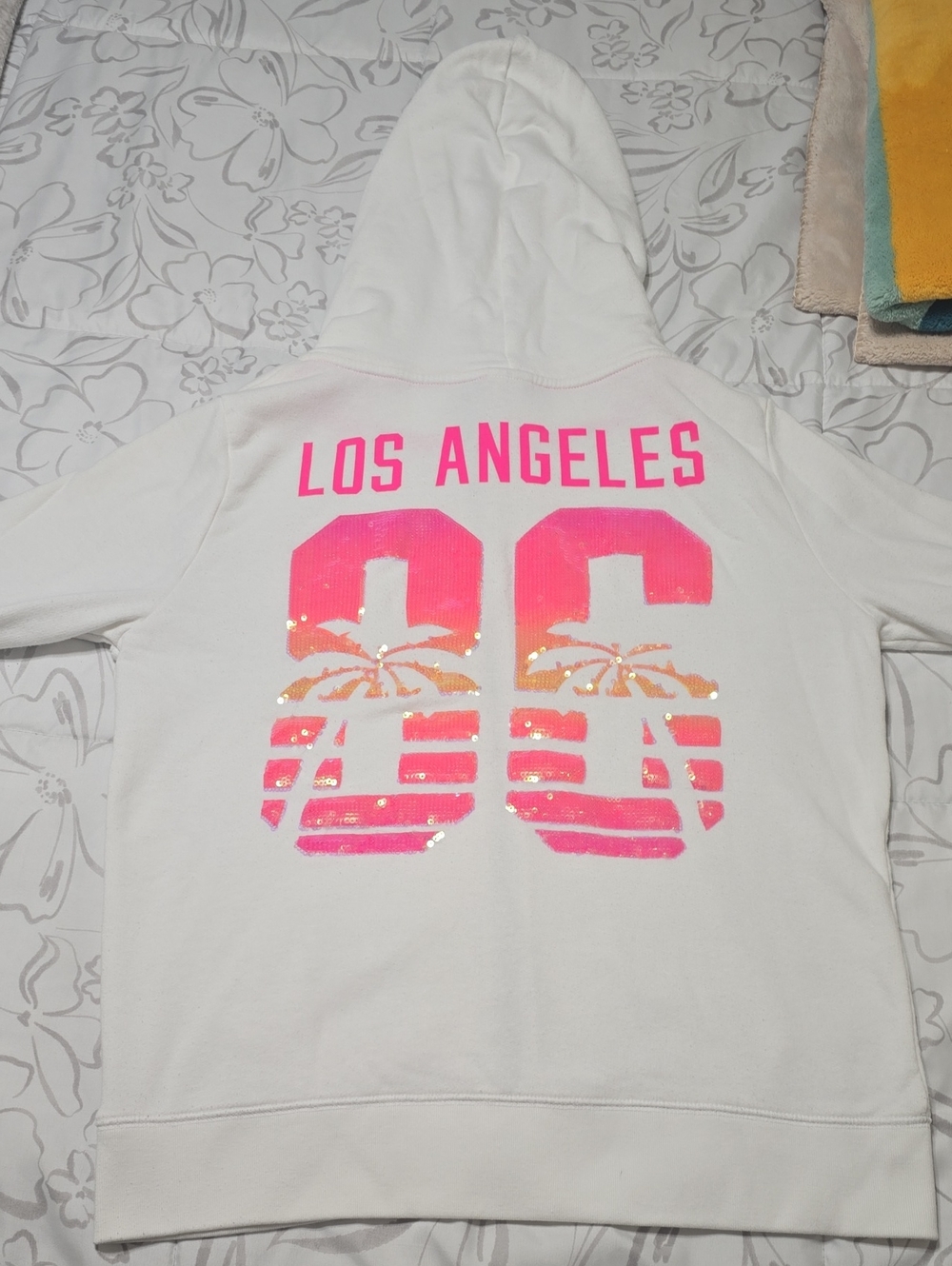Girls' White Hoodie with Pink 'Los Angeles 86' Graphic